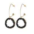 Golden hoop earrings with black faceted beads in a modern dopamine-inspired geometric design - Circular Pendant (E830) / Black