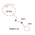 Detailed dimension guide for 18K gold plated bead hand chain with colorful beaded flowers - Double Flower Hand Chain Bracelet (1095-B) / Gold