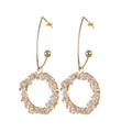 Gold-plated hoop earrings featuring a circular wreath of faceted clear crystal beads - Circular Pendant (E830) / White