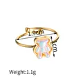 Gold open ring with iridescent pearl resin bear showing 1.9cm diameter measurement - Bear Pattern / Bear (R782)