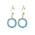 Golden hoop earrings with light blue geometric matte bead pendants for summer fashion - Circular Pendant (E830) / Blue