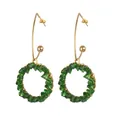 Green crystal wreath stud earrings with gold metal frame and long hook design - Circular Pendant (E830) / Green