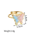 Pink and blue gradient butterfly open ring in golden finish, 1.4cm height - Butterfly Pattern / Butterfly (R782)