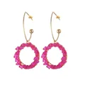 Golden hook earrings with magenta faceted crystal bead charms in a circular design - Circular Pendant (E830) / Rose Red