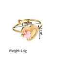 Gold open ring featuring a pink butterfly and sequin heart center charm - Heart and Butterfly Pattern / Heart (R782)