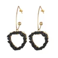 Golden heart drop earrings with multifaceted black crystal beads and hook closure - Heart Pendant (E831) / Black