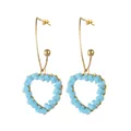 Colorful heart-shaped crochet earrings with light blue beads and gold hooks - Heart Pendant (E831) / Blue