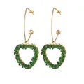 Green heart-shaped crystal drop earrings with golden curved hooks and faceted beads - Heart Pendant (E831) / Green