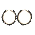 Bohemian gold hoop earrings featuring hand-wrapped black crystal pyramid beads - Circular Hoop (E832) / Black