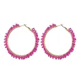 Handcrafted large hoop earrings with pink crystals and gold wire-wrapped design - Circular Hoop (E832) / Rose Red