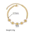 Gold stainless steel bracelet with white daisy charms and adjustable lobster clasp - Flower Patchwork Chain Bracelet (1090)