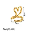 Detail view of 18K gold heart ring showing 2cm height and 1.7cm width dimensions - Hollow Heart Style / Gold