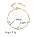 Gold plated stainless steel bracelet with 6mm pearls and lobster clasp length 16+5cm - Triple Pearl Fine Chain Bracelet (1092)