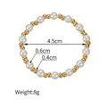 Bracelet fait main plaqué or 18K avec perles blanches et billes dorées avec les dimensions - Bracelet en Perles d'Imitation et Billes Dorées (1093-ptk)