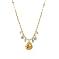 Collana in acciaio inossidabile placcata oro 18K con ciondolo a conchiglia e pietre verdi - Collana