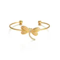 Bracelet jonc ouvert libellule doré élégant avec accents étincelants en zircone - Blanc