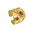 Bracciale rigido dorato con finitura martellata e pietre naturali occhio di tigre - Anello Largo Aperto Martellato Con Due Pietre Marroni (R811-zong)