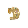 Gehämmerter 18K vergoldeter Ring mit fünf bunten Vintage-Steinen im Boho-Stil - Breiter Offener Ring Mit Mehrfarbigen Edelsteinen (R697)