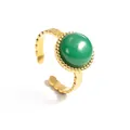 Anello in acciaio inossidabile placcato oro 18K con pietra occhio di tigre verde - Anello Aperto Cabochon Verde E Texture Martellata (R698-lv)