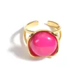 Anello regolabile placcato oro 18K con una pietra rosa brillante lucida - Anello Aperto Regolabile Con Pietra Rosa Brillante (R698-mh)