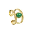 Anello retrò francese in acciaio inossidabile placcato oro 18K con pietra verde naturale - Anello Aperto Vintage Con Pietra Ovale Verde (R699)