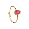 Anello vintage in acciaio inossidabile dorato 18K con pietra rosa ovale e bordo a grani - Anello Aperto Con Pietra Rosa Scuro E Bordo Perle (R700)