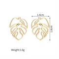 Golden monstera leaf earrings with hollow design in stainless steel finish - Gold Leaves