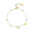 18K gold plated stainless steel bracelet with three heart charms and sparkling crystals - Single Heart Style (1128-dan)