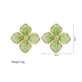 French vintage flower stud earrings with white enamel petals and green watercolor - Emerald Green Texture