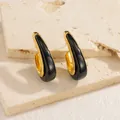Boucles d'oreilles géométriques vintage dorées 18k avec incrustation d'émail noir - Noir