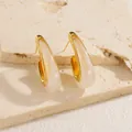Boucles d'oreilles créoles dorées 18 carats avec résine marbrée crème rétro - Beige