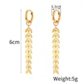 Detailed view of gold leaf drop earrings showing dimensions 6cm length and 5g weight - Wheat Ear Tassel Dangle Earrings Style (E468-maisui)