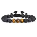 Braided men's bracelet with matte black volcanic stone and brown tiger eye beads - Volcanic Tiger Eye