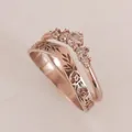 Set di anelli di fidanzamento in oro rosa a V con diamanti e incisioni floreali - n.5 / Oro rosa