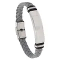 Détail du fermoir en acier inoxydable sur bracelet en cuir tressé gris pour homme - Gris