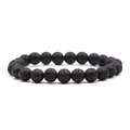 Bracciale elastico con perline di pietra lavica nera da 8 mm con trama porosa - 6 mm / Pietra lavica