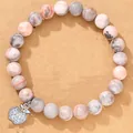 Pulsera de cuentas jaspe cebra rosa 8mm con colgante de manzana de cristal brillante - Manzana