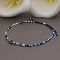 Bohemian colorful seed bead bracelet with semi-precious blue stone and adjustable cord - Dark Blue Rope/Blue Big Bead/Blue White Green Bead(BR0119)