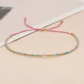 Bohemian colorful beaded bracelet with pink crystal and adjustable cord for women - Pink Rope/Pink Turquoise Gold Bead(BR0101)