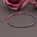 Handmade purple bead bracelet with orange gemstone and adjustable pink cord - Pink Rope/Purple Bead/Orange Agate Bead(BR0112)