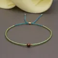Bohemian adjustable grass green beaded bracelet with brown stone and blue woven cord - Teal Rope/Brown Faceted Bead/Green Bead(BR0124)