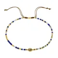 Bohemian seed bead bracelet in blue and gold with an adjustable slider cord closure - Brown Rope/Gold Cut Bead/Blue Green White Bead(BR0118)