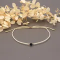 Bohemian ivory bead bracelet featuring a black gemstone and adjustable closure - Beige Rope/Black Faceted Bead/Beige Bead(MI-B210047A)