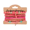 Set de pulseras bohemias hechas a mano con cuentas rosas multicapa y detalles dorados - Juego de 8 piezas / Rosa rojo