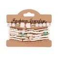Set de pulseras bohemias artesanales de varias capas con cuentas de colores en tarjeta - Juego de 8 piezas / Blanco