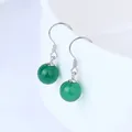 Elegant green agate drop earrings with polished round beads and silver-toned hooks - 925 Silver / Green Agate Earrings