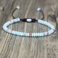 Handgemaakte natuursteen kralenarmband met blauwe agaat en verstelbaar gewaxt trekkoord - Shoushan-steen