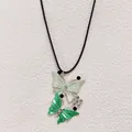 Detail of butterfly pendant with green enamel and rhinestones on black cord - Green Style (C24-113P M-F2-6)