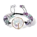 Doppellagiges Natur-Fluorit-Perlenarmband mit Baum-des-Lebens-Anhänger und Webkordel - FA0152-Fluorit