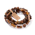 Dreiteiliges Tigerauge-Armbandset mit runden, rechteckigen und rohen Natursteinperlen - Tigerauge Stil (FK2047) / 19cm